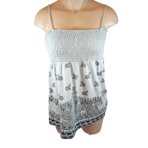 Y2K Mix & Co Smocked Shirred Paisley Tank Top Gray Boho Beach Girlhoodcore L